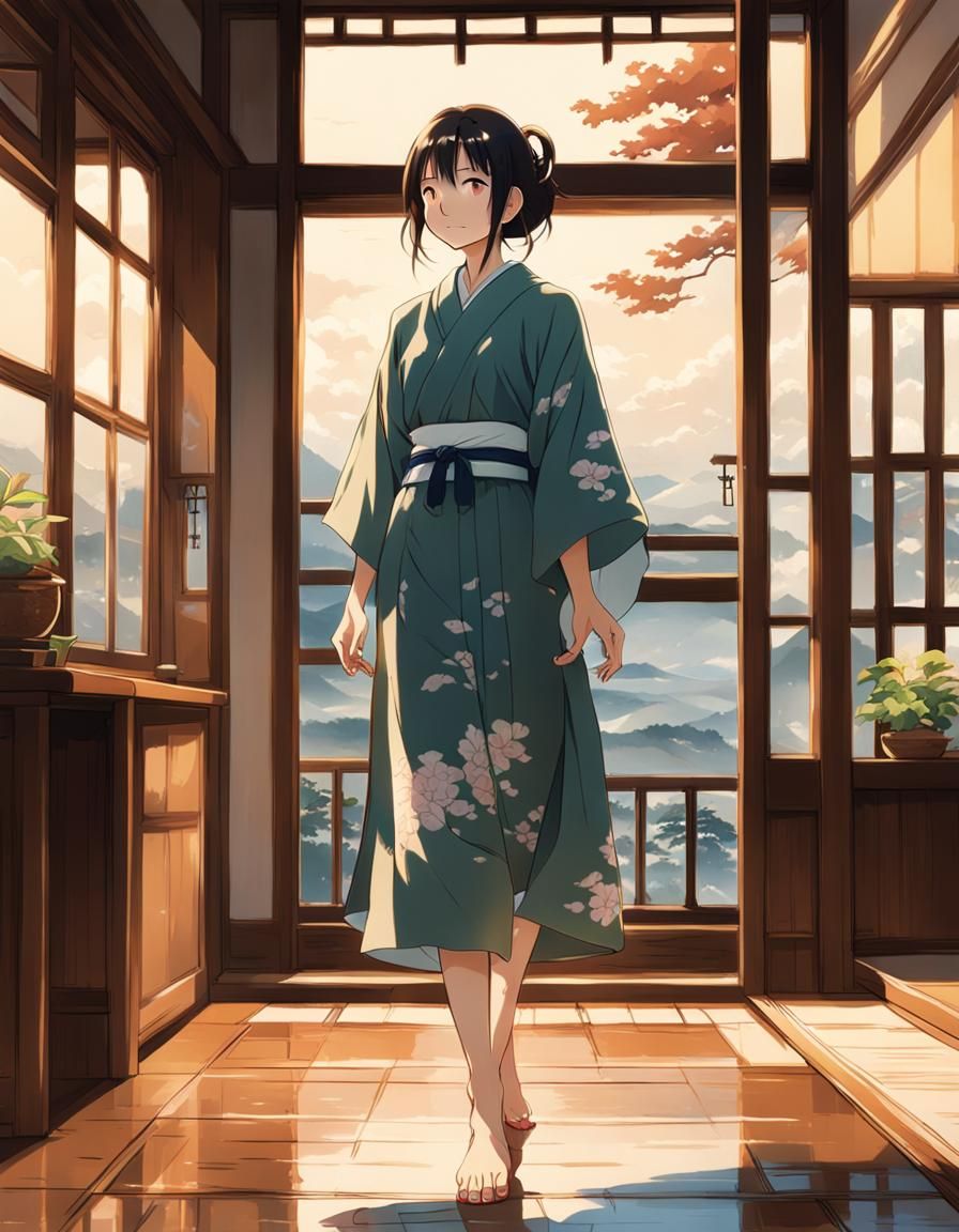 Young Woman in Kimono, Studio Ghibli Anime Art