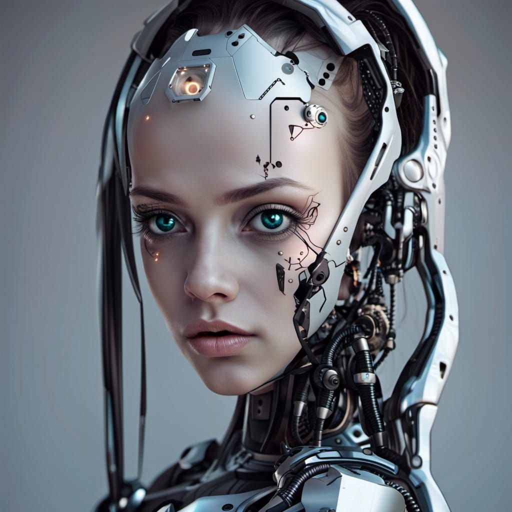 Cyberpunk Robot Girl in Futuristic Style