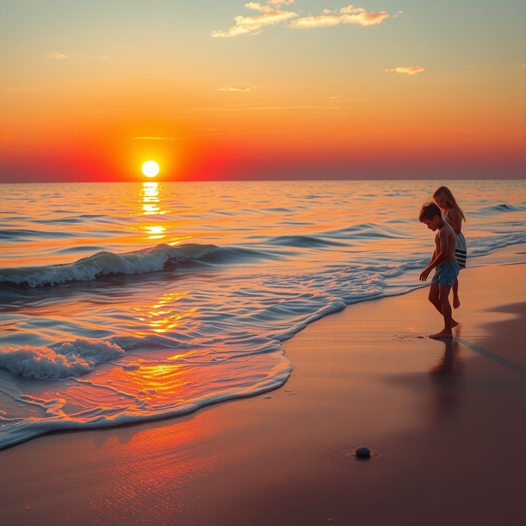 Sunset Seascape: Impressionistic Beach Scene at Dusk