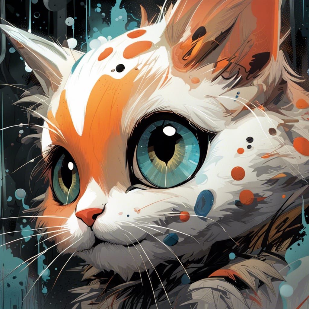 Adorable Kitty Portrait in Polychromatic Splash Art