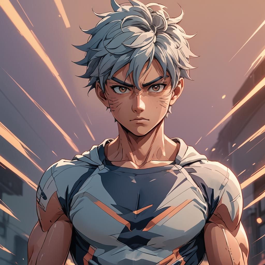 Heroic Anime Boy in Vibrant Digital Art