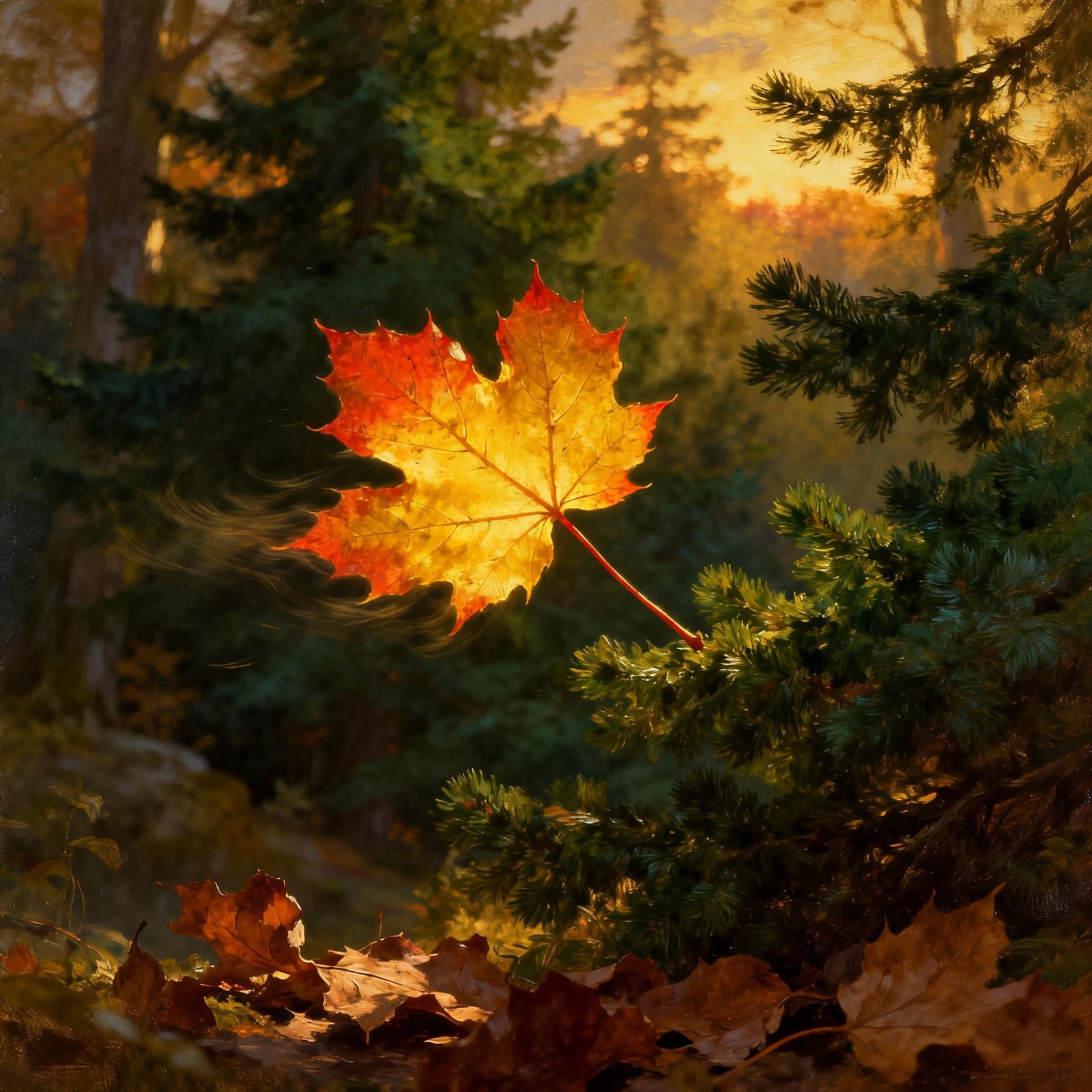 Autumn Maple Leaf in Golden Hour Light