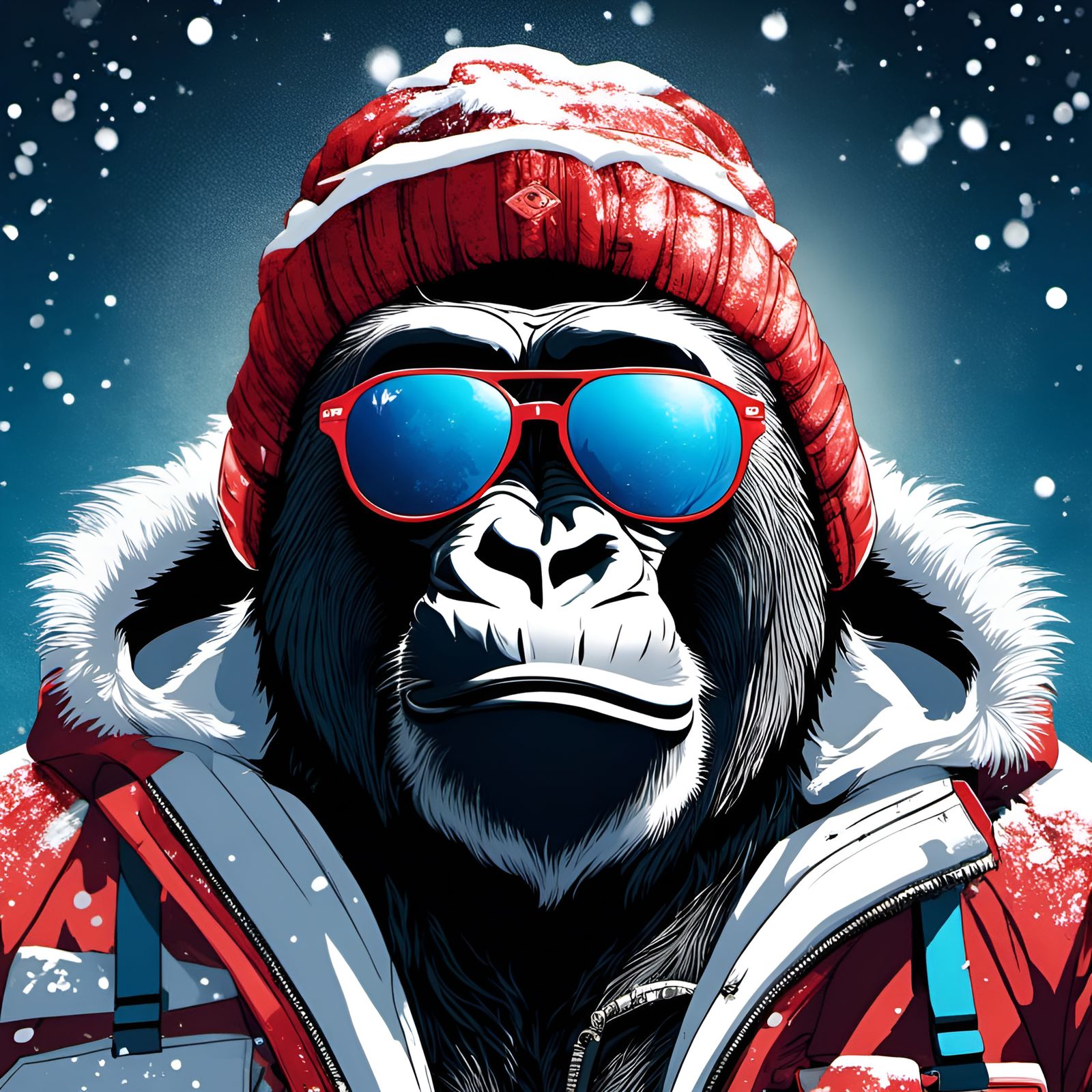Gorilla in Sunglasses Portrait in Snow