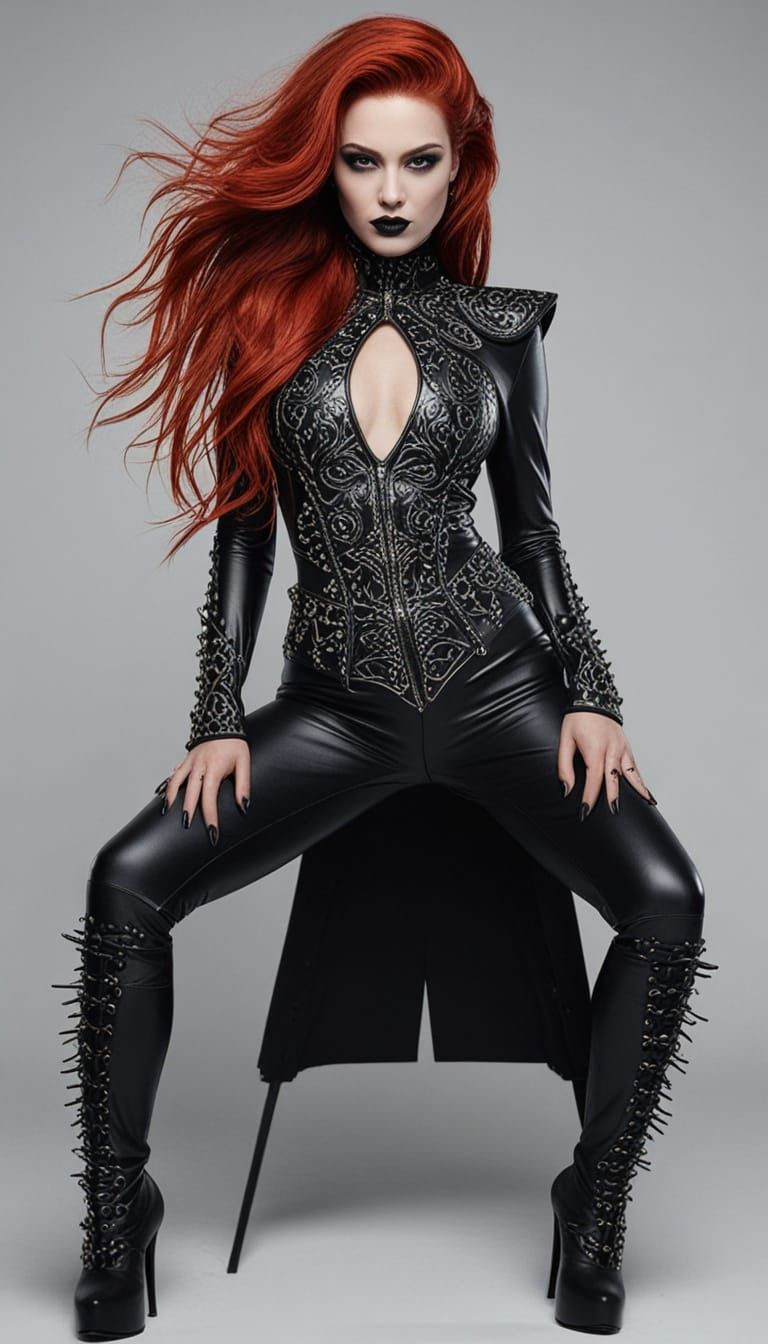 The image features a striking character embodying an edgy, f...