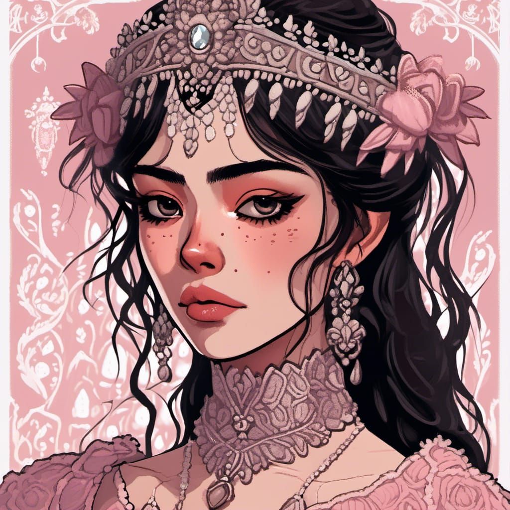 Beautiful Mexican Woman Portrait in Burtonesque Style