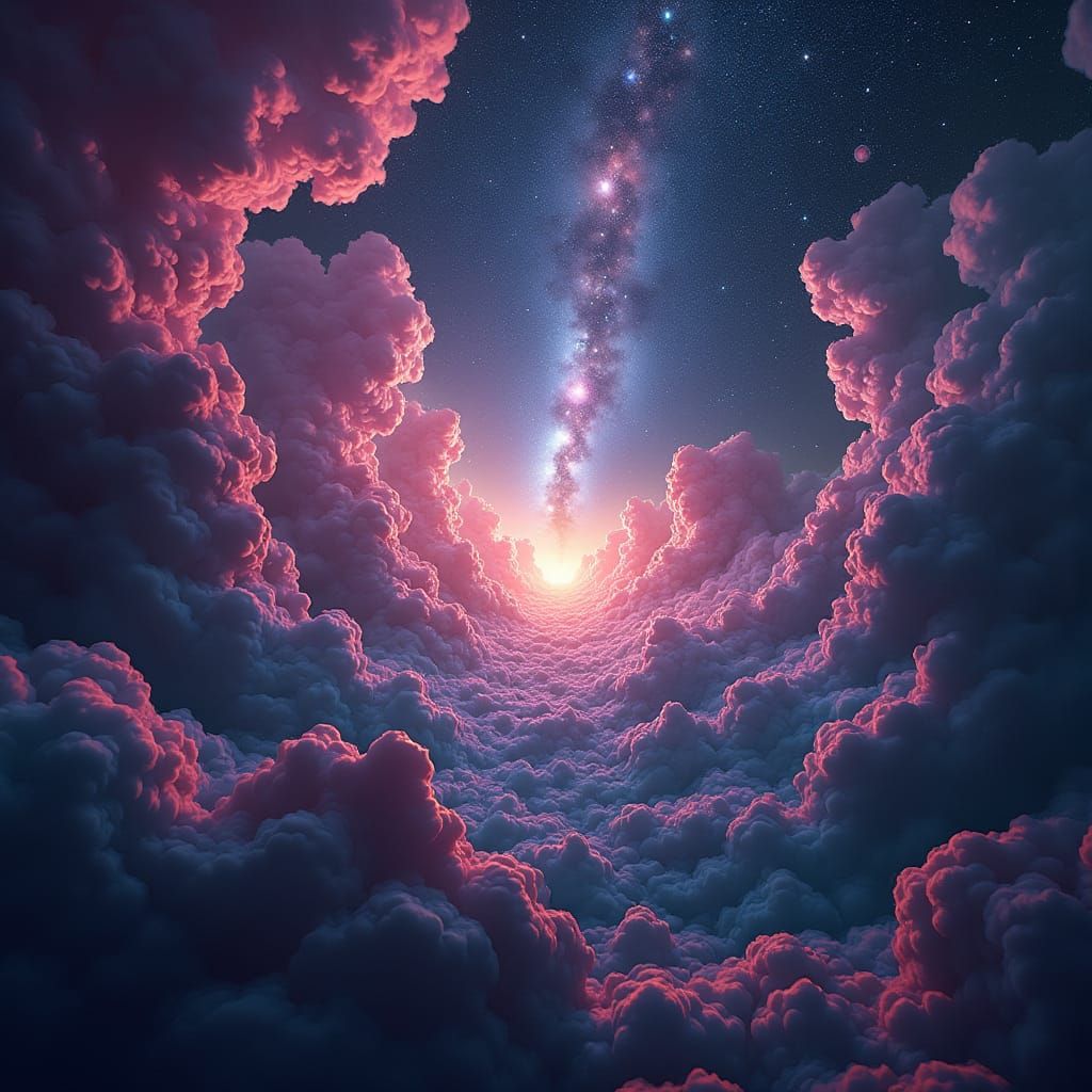 Surreal Cosmic Scene with Vibrant Nebulae and Geometric Shap...