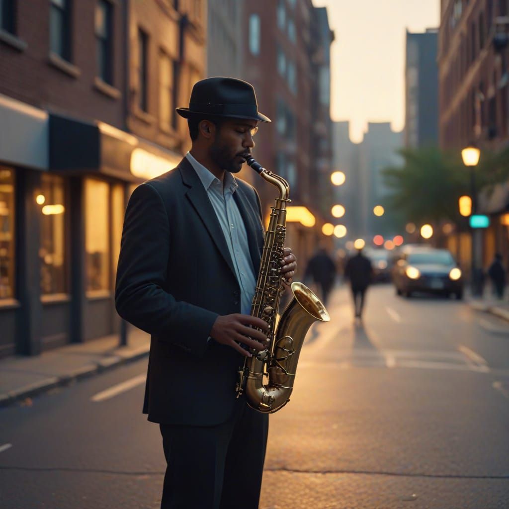 Saxophone Player at Golden Hour, Cinematic 4K