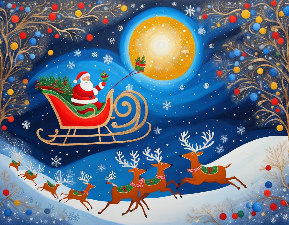 Santa With His Reindeer