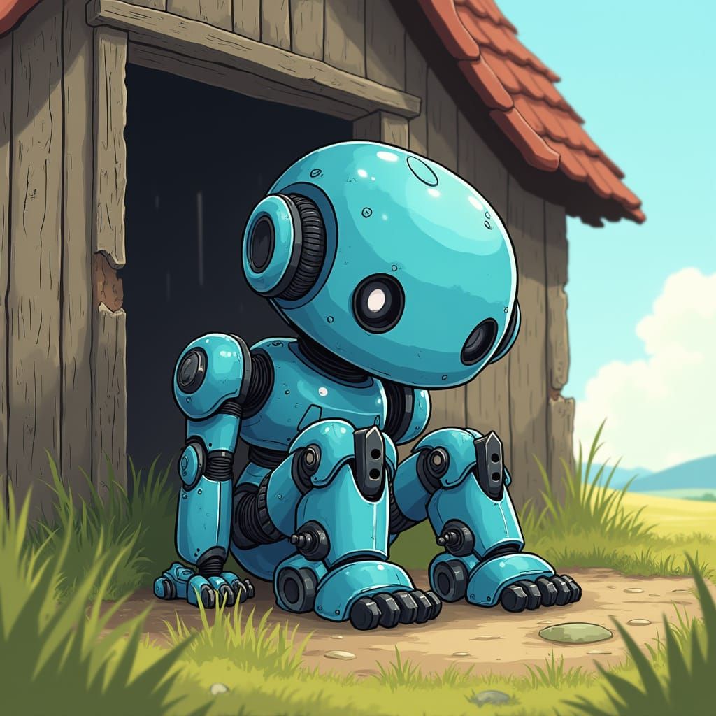 Blue Robot in Comic Art Style
