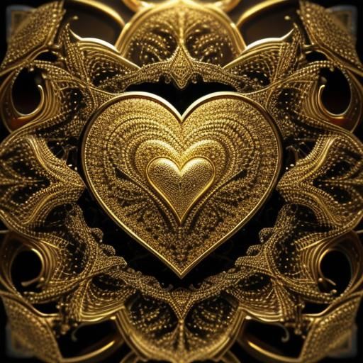 Gold Heart with Intricate Details in HDR
