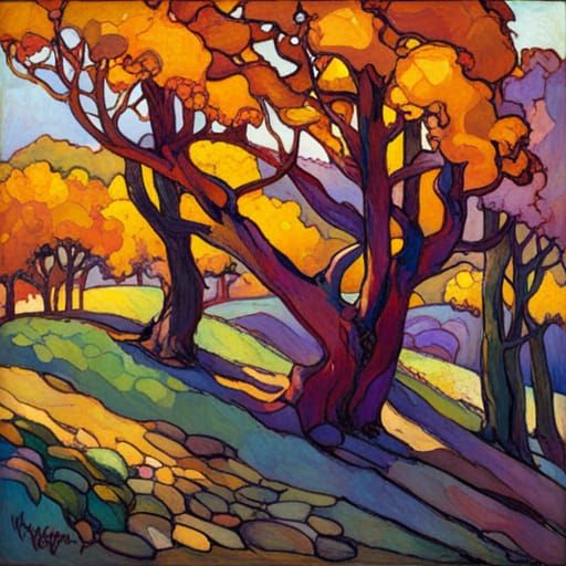 Abstract Forest Landscape in Oil Painting Style