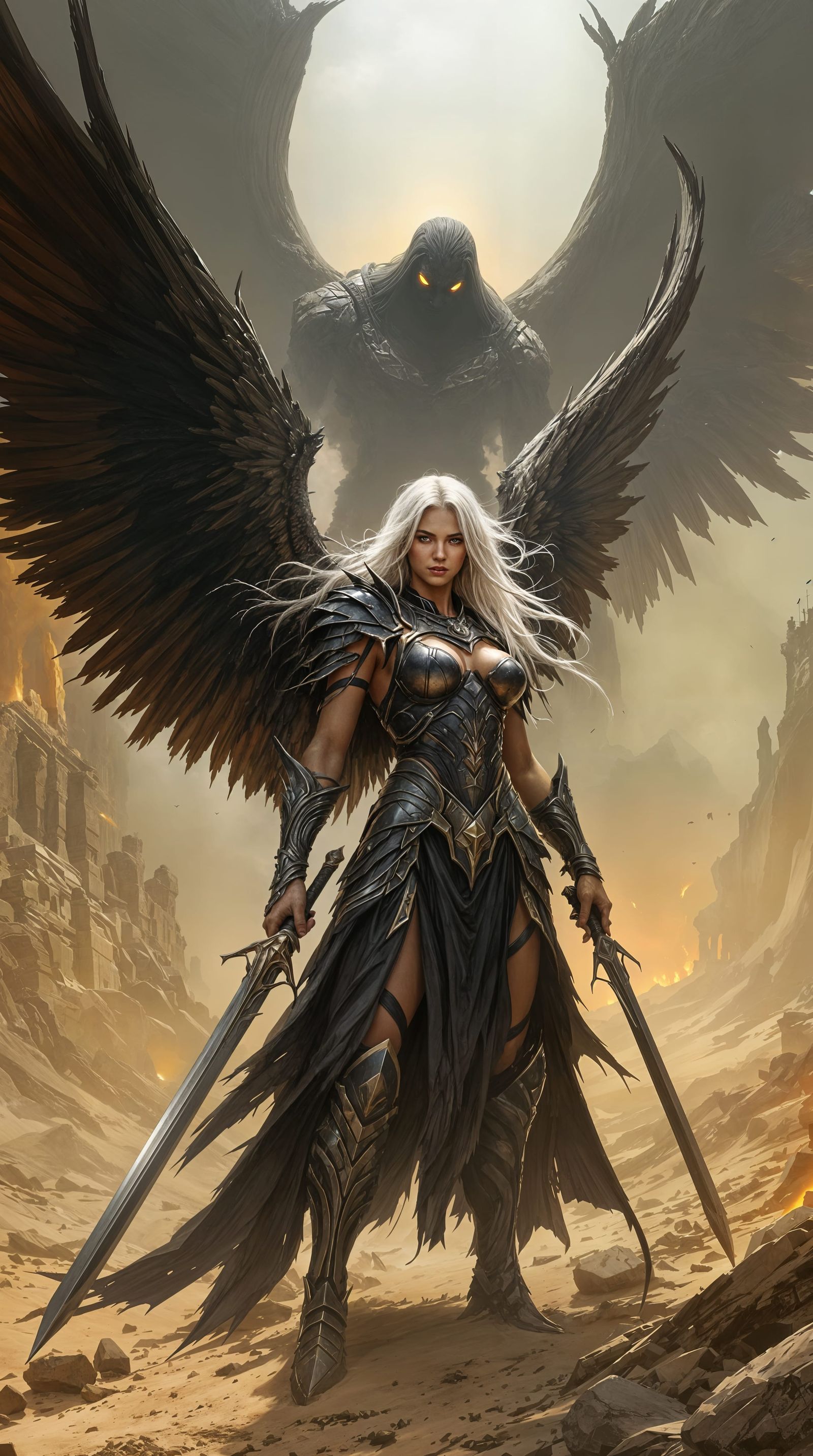 Warrior Angel Dominates Ruined Cityscape