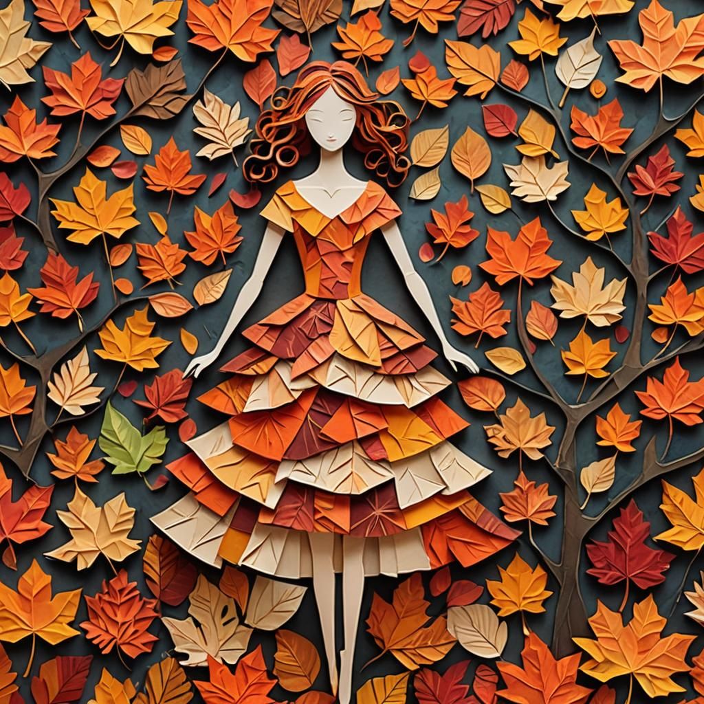 Autumn Paper Art Dress in Vibrant Colors