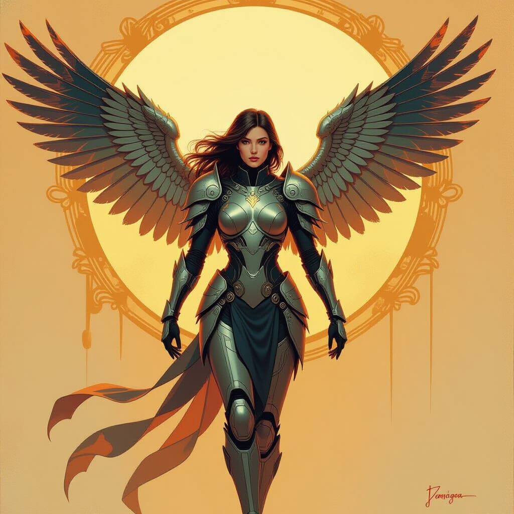 Winged Human in Bird Exosuit: Impressionist Style