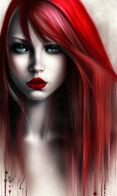 Fierce Siren with Wet Red Locks and Glaring Eyes
