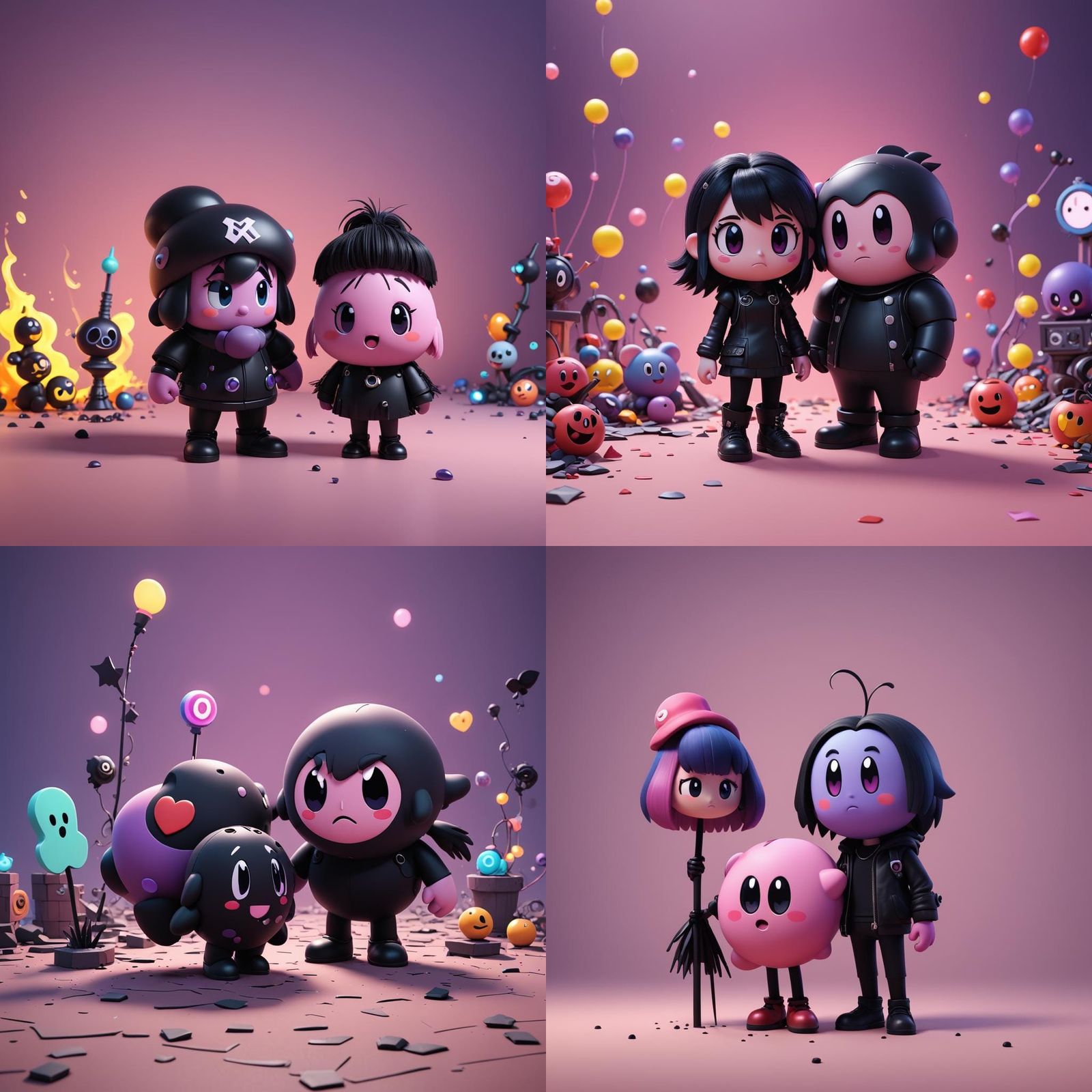 Emo Kirby and Goth Girlfriend: Pixar Style