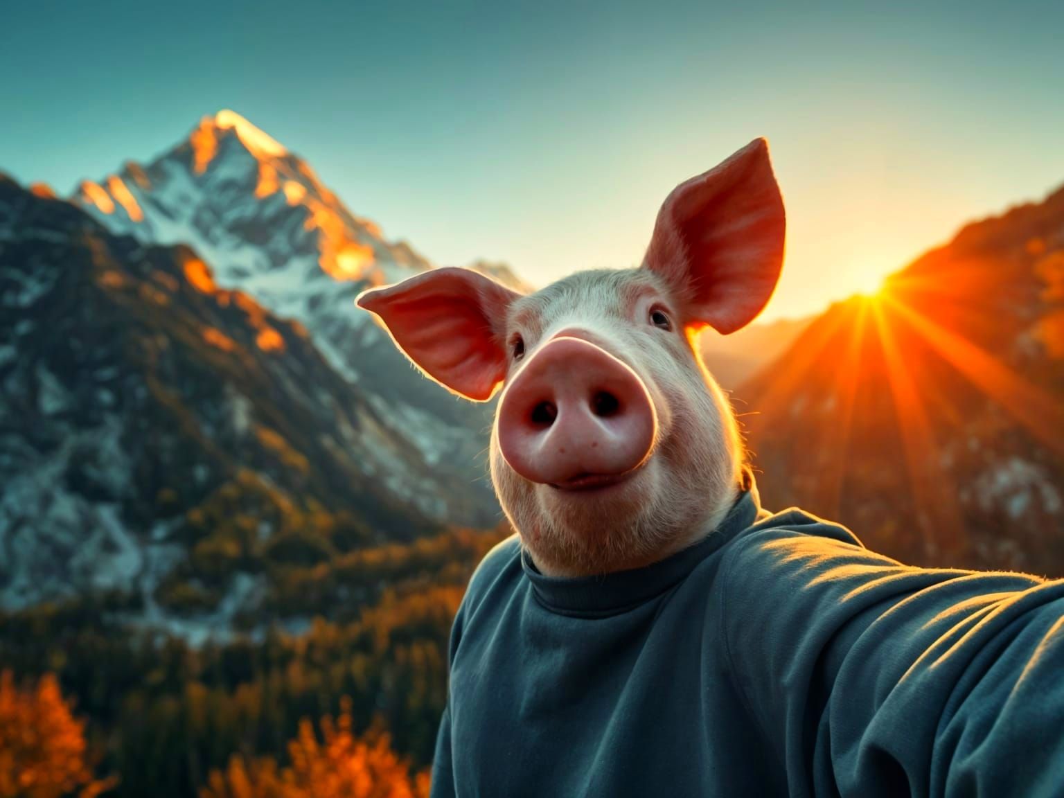 John Pork Selfie in Autumn Swiss Alps