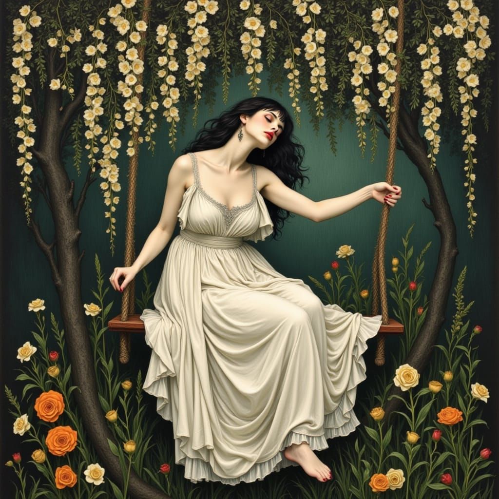 Woman in Serene Spring Landscape with Vibrant Colors