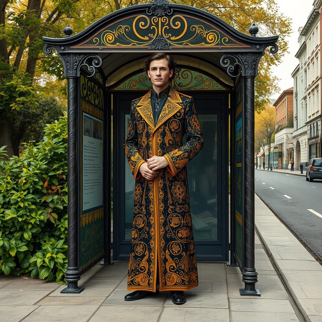 Gustav Klimt in Art Nouveau Style Waits for His Bus