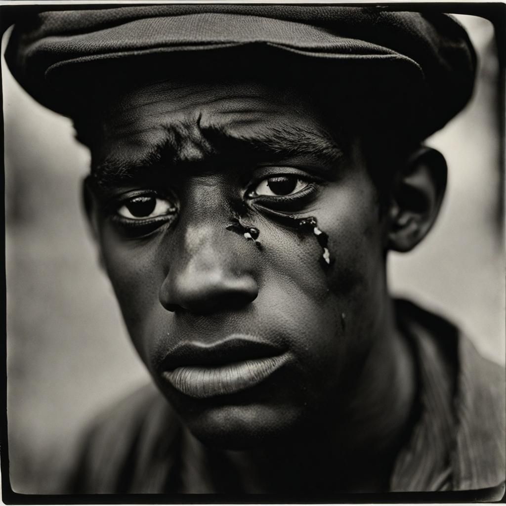 Distressed Young Man: A Vintage Black and White Portrait