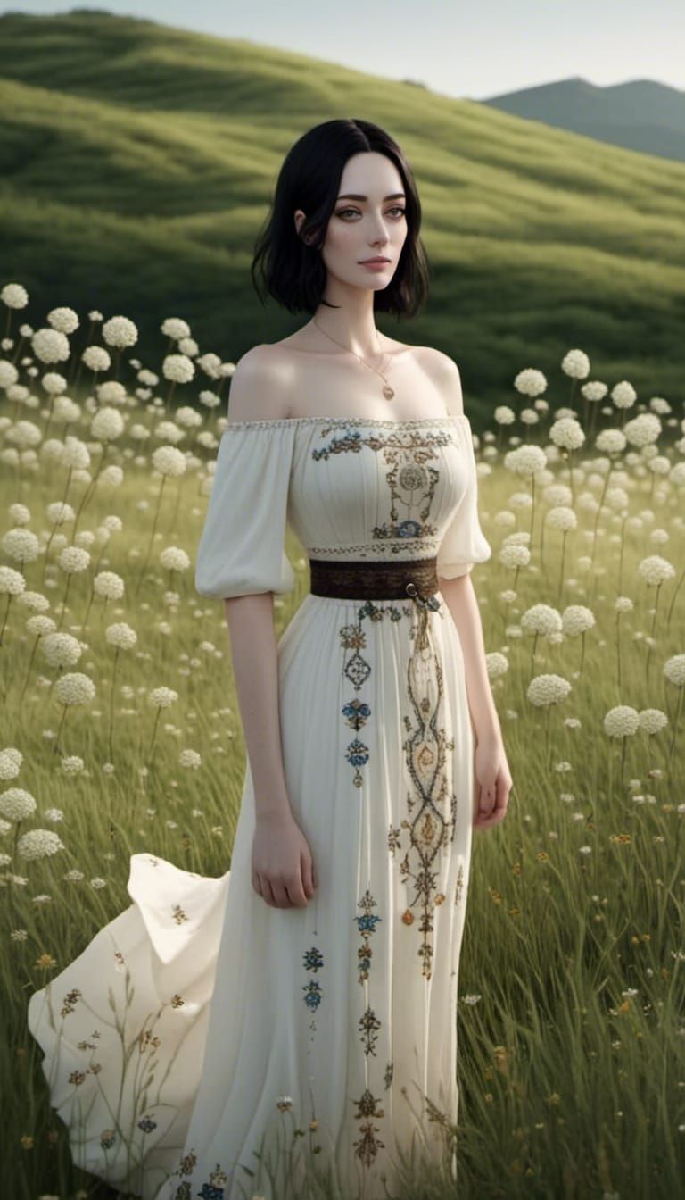 Beautiful Woman in White Dress, 1400s Style