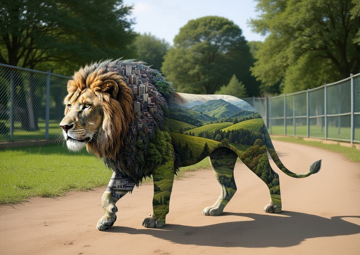 Double exposure lion