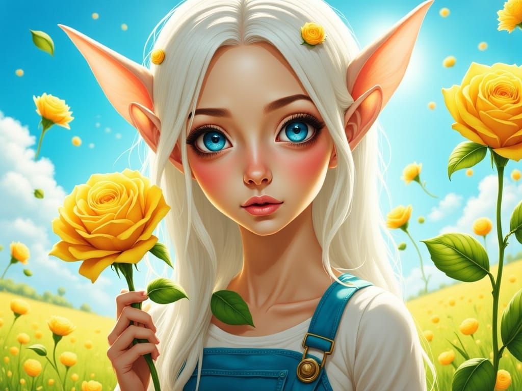 Whimsical Elf Enjoys Spring Day with Vibrant Colors