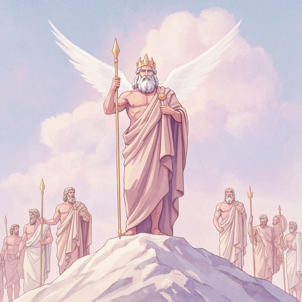 Zeus on Olympus in Pastel Watercolor Style