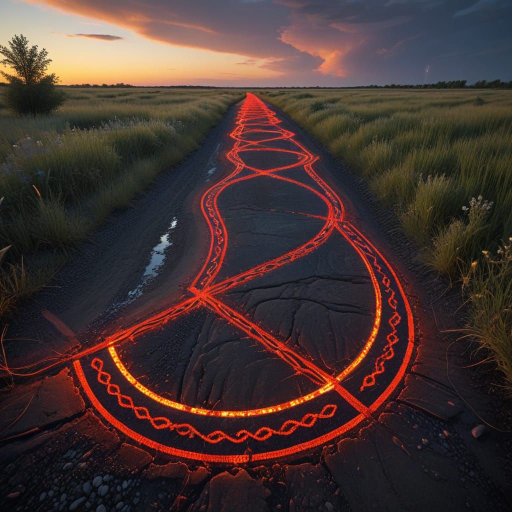 Vibrant Métis Beadwork Highways in Sunset Glow