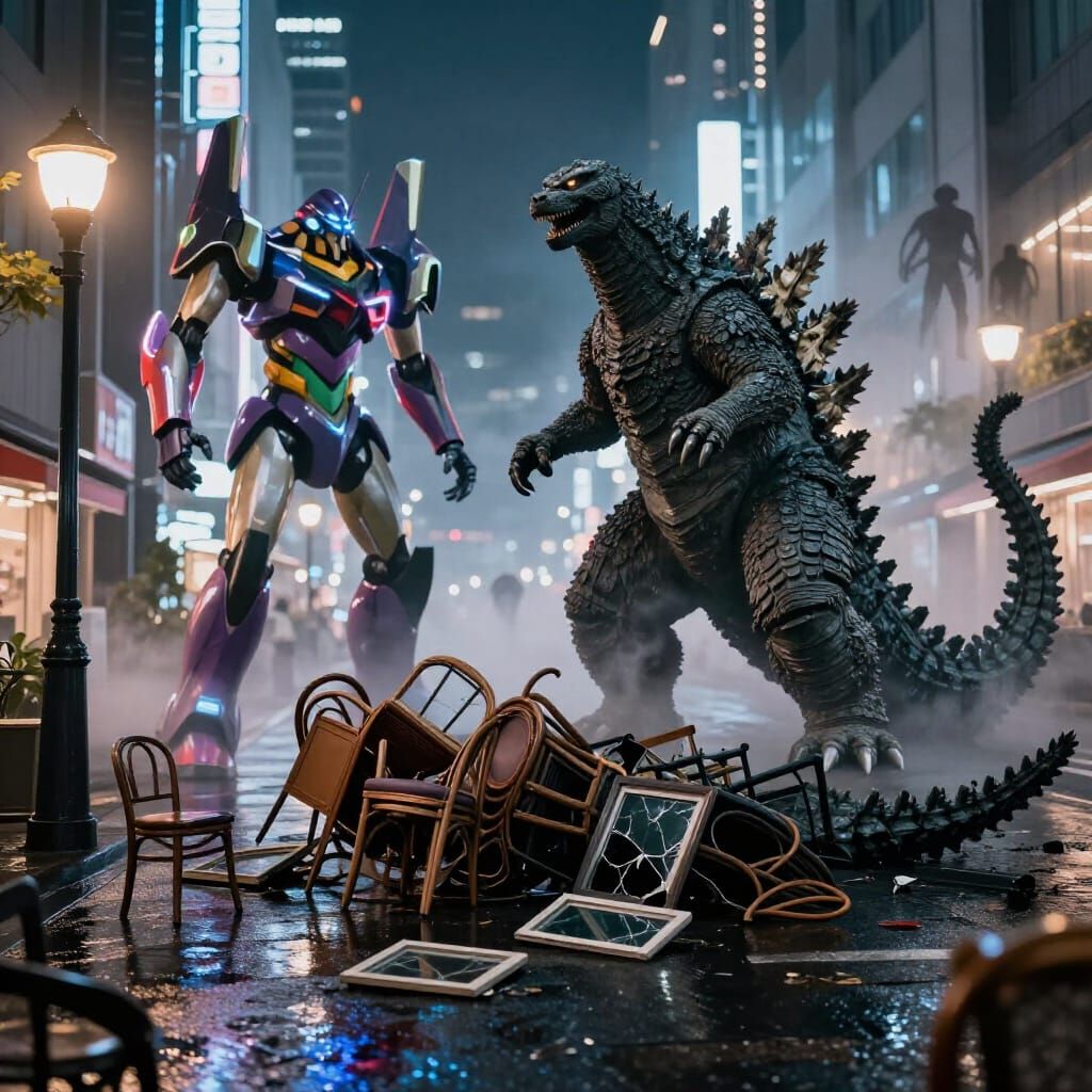 Robot and Godzilla Victorious Over Monster in Tokyo