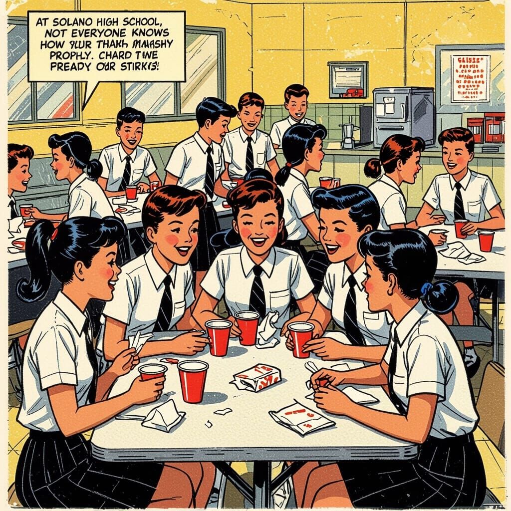 1950s Comic Art: Lively School Canteen Scene