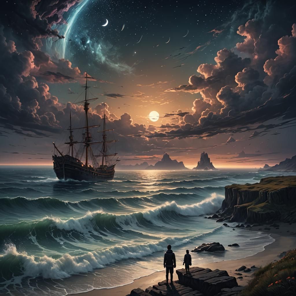 Surreal Seascape: Where Night and Day Merge