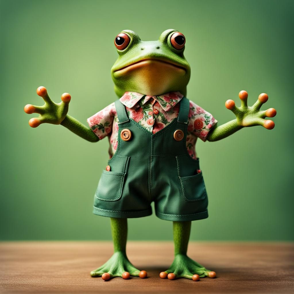 Happy Frog in Floral Shirt Claymation Style