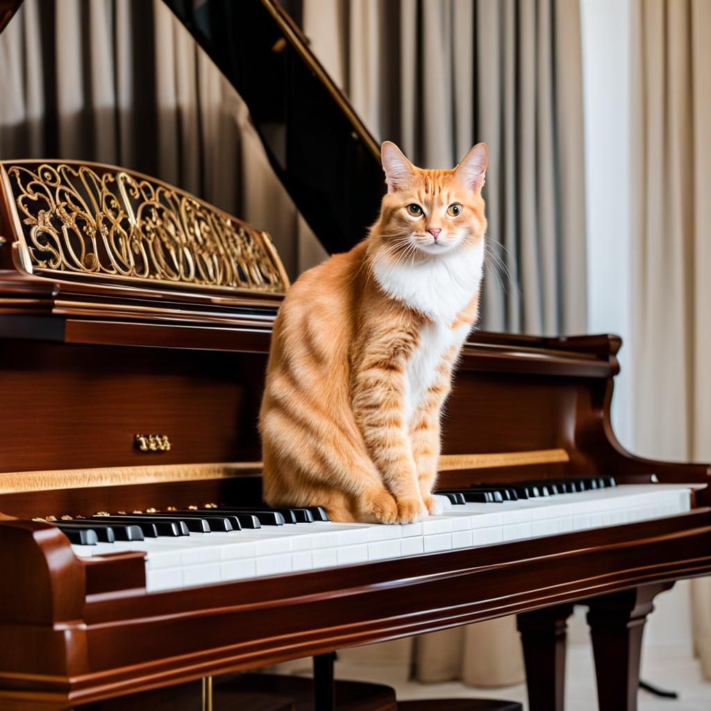 Orange Tabby Cat on Grand Piano