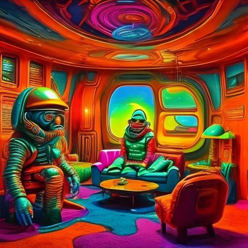 Strange Clown in Retro Living Room, VHS Aesthetic