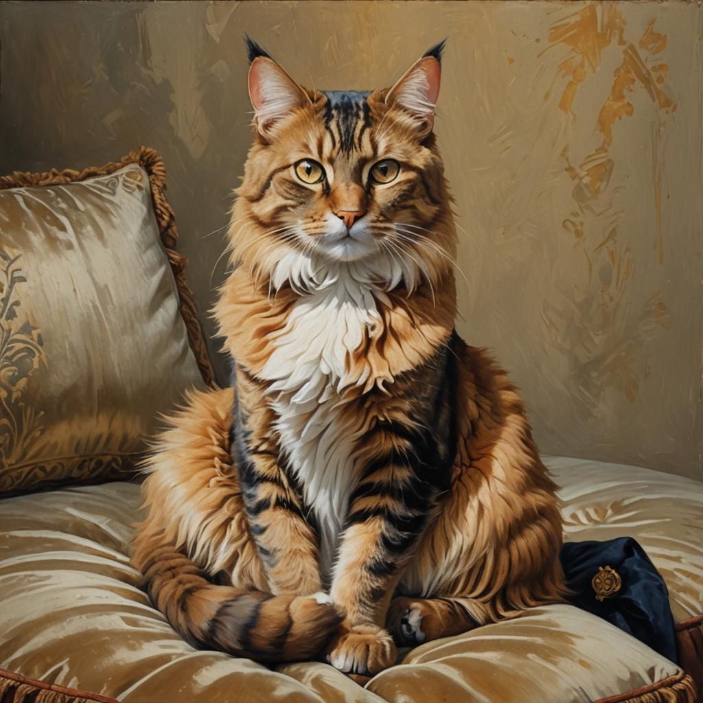 Regal Cat in Sunlit Studio: Oil Painting