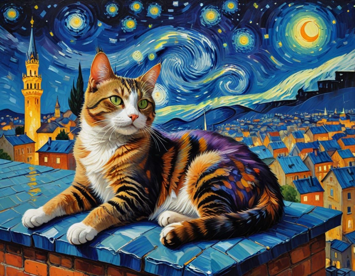 Fauvist Cat Basks on Istanbul Rooftop