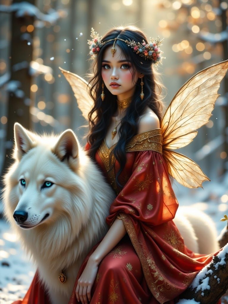 Enchanted Fairy Maiden in a Snowy Forest