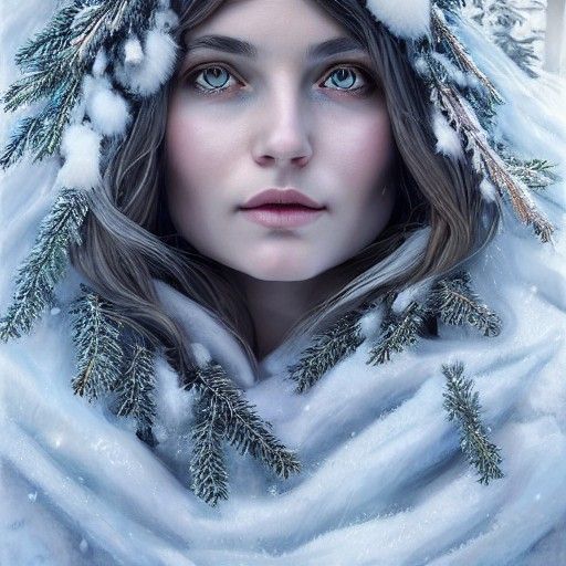 Goddess of Winter Portrait with Stars and Frost