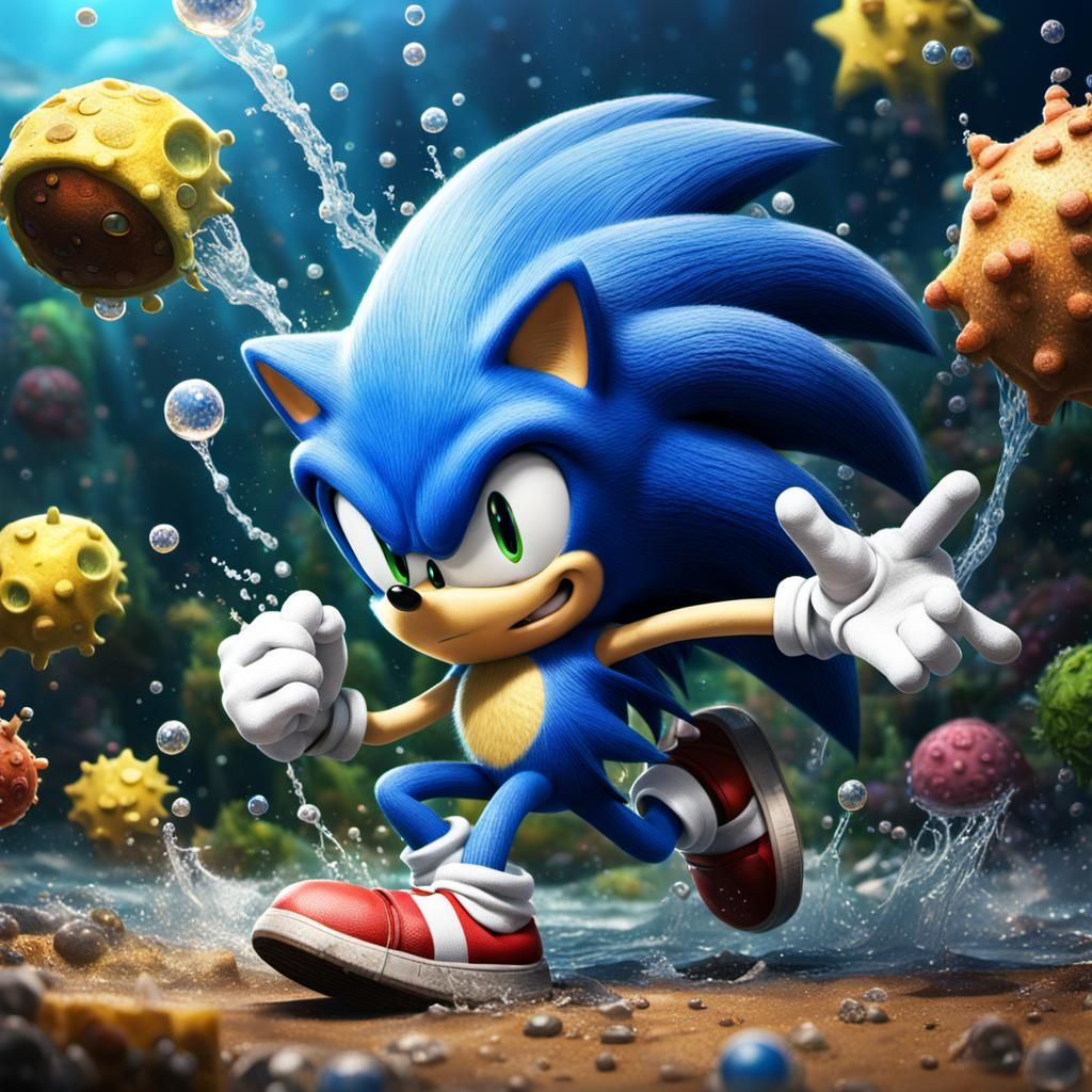 Hyperrealistic Sonic SpongeBob Fusion Concept Art