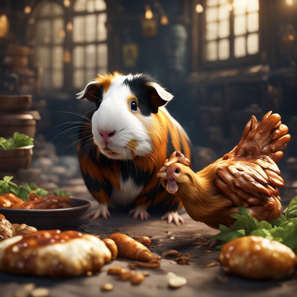 Guinea Pig's Unusual Feast: Detailed Matte Painting