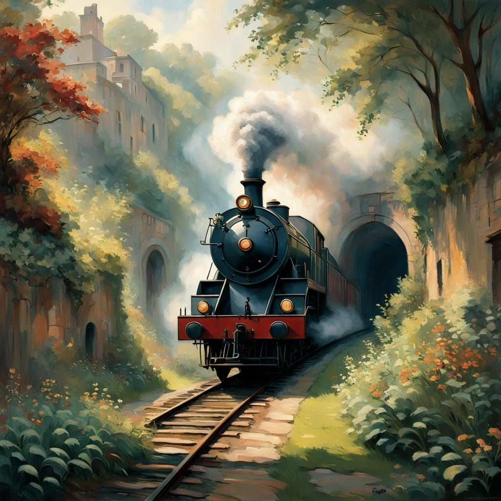 Vintage Steam Train in Impressionist Masterpiece