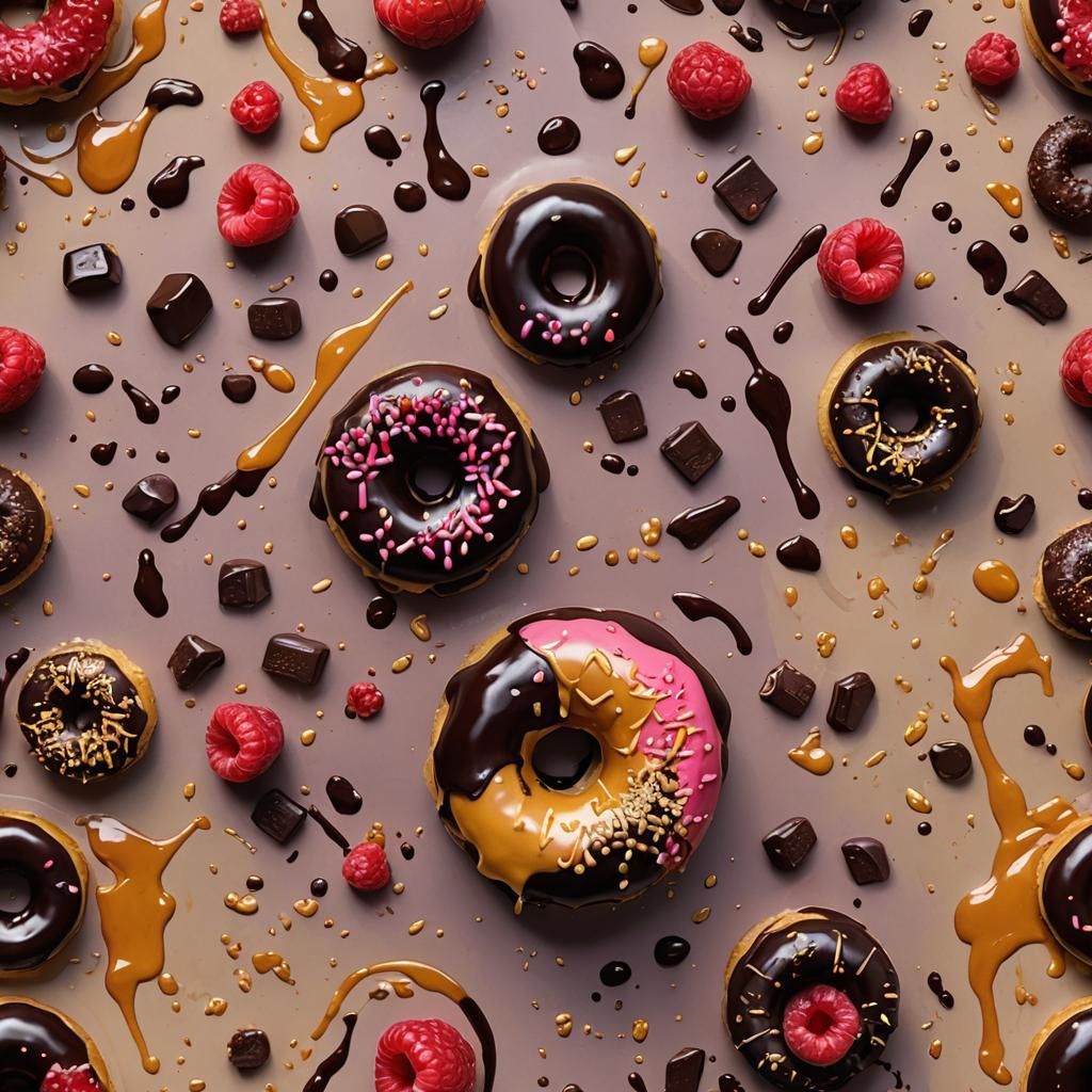 Chocolate Raspberry Donut with Caramel, Hyper-Realistic Clos...