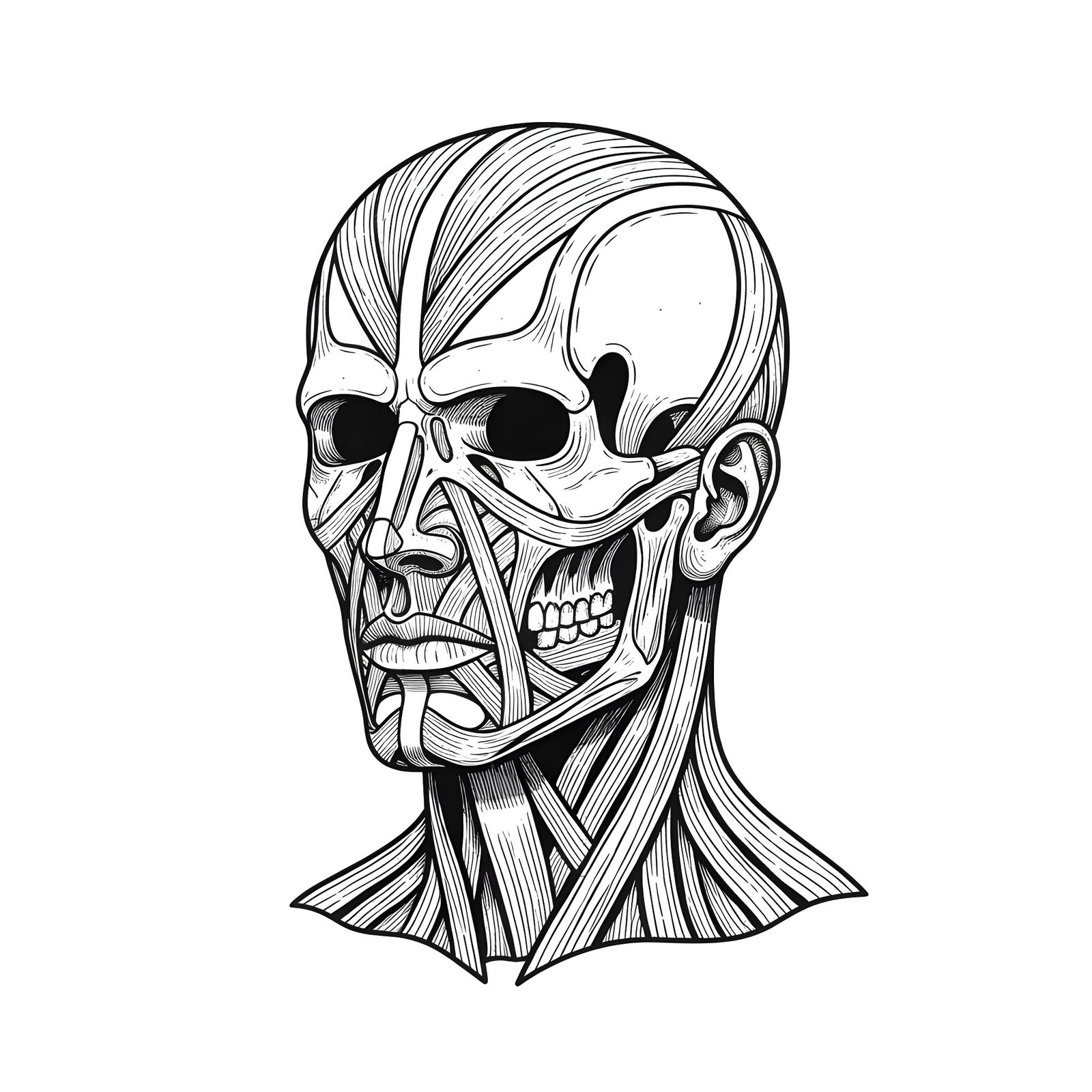 Monochrome Icon: Head Anatomy in Medieval-Modern Style