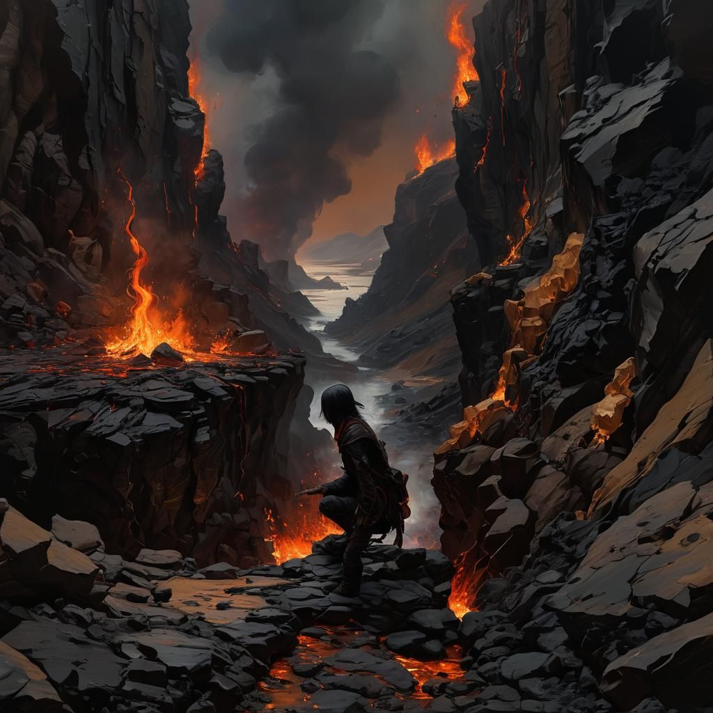 Burning Abyss: Surrealist Oil Painting in Dali Style