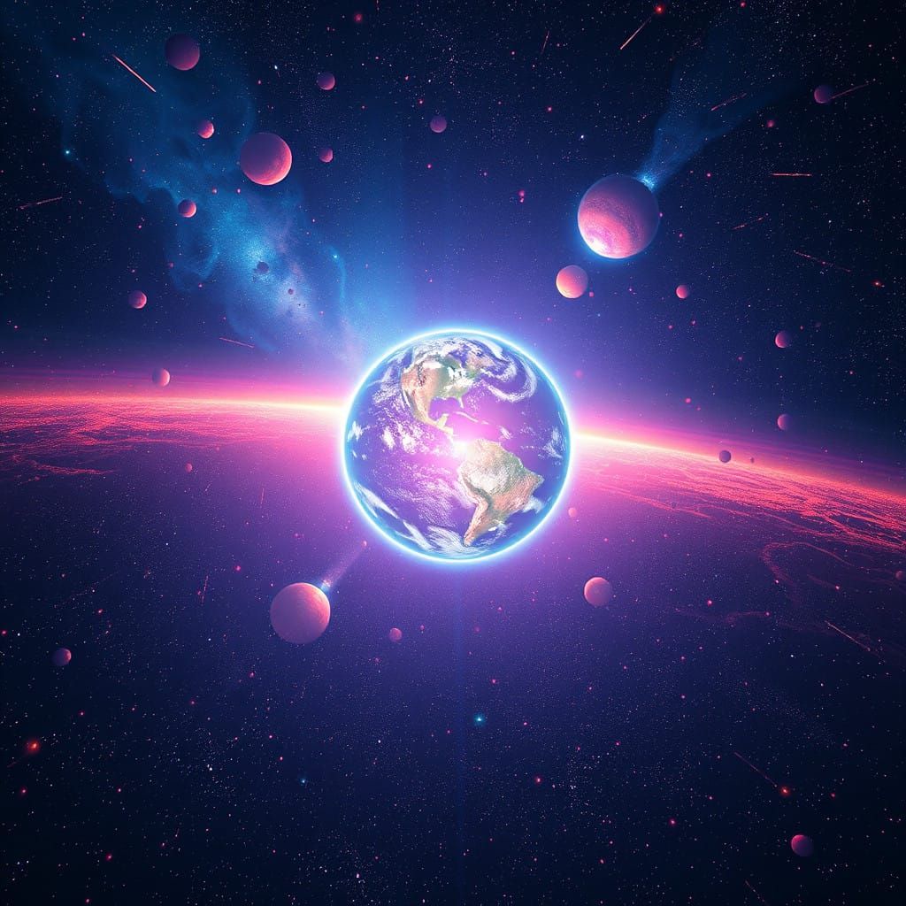 Radiant Blue Dot in a Starry Expanse