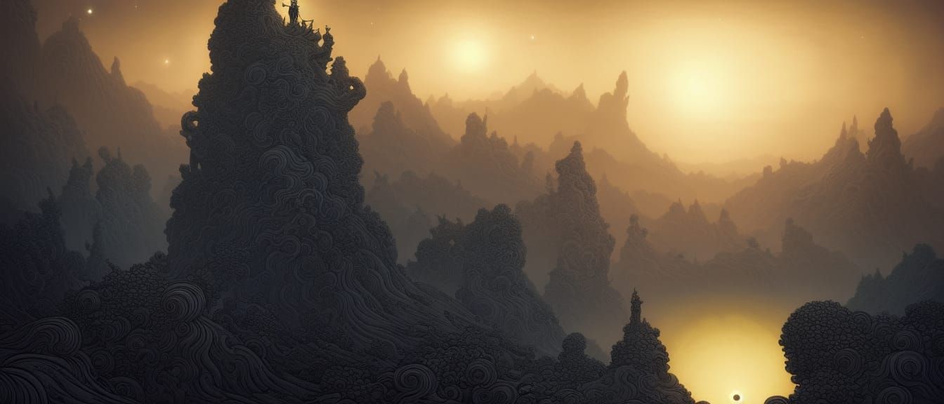 Exotic Planet Sunrise in a Detailed Holographic Style