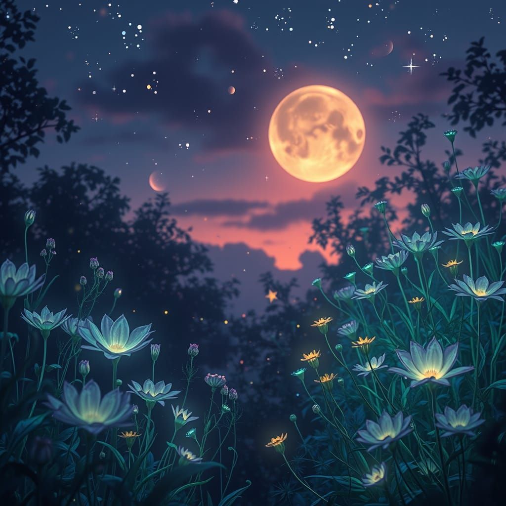 Twilight Garden of Dreams: Surreal Bioluminescent Art