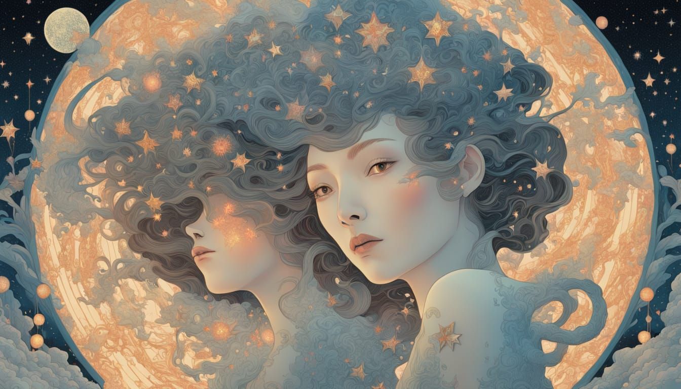 Celestial Landscape Mirrored in Lake, Dreamlike Surrealism