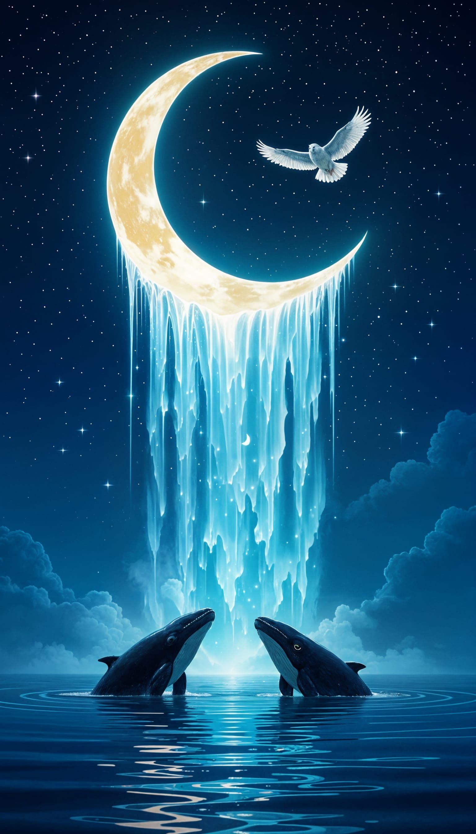 Memory Waterfall: Luminous Moon Unleashes Light